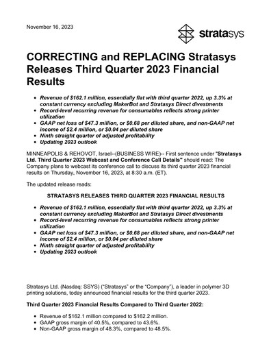 Thumbnail Stratasys Quarterly Report 2023-q3