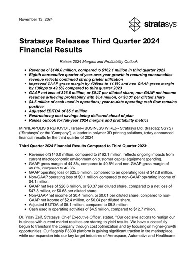 Thumbnail Stratasys Quarterly Report 2024-q3