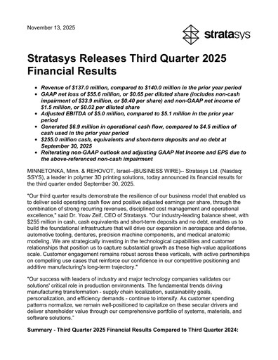Thumbnail Stratasys Quarterly Report 2025-q3