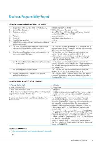 Miniature SBI Life Insurance Rapport de durabilité 2017-2018