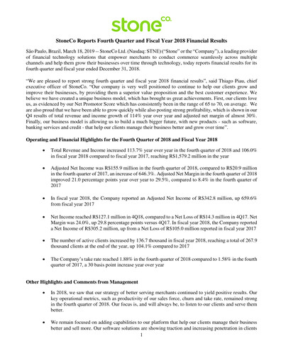 Vorschaubild StoneCo Quartalsbericht 2018-q4