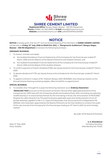 Thumbnail Shree Cement
 Annual Report 2025-2026