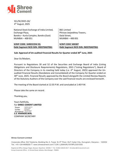 Thumbnail Shree Cement
 Quarterly Report 2025-q1