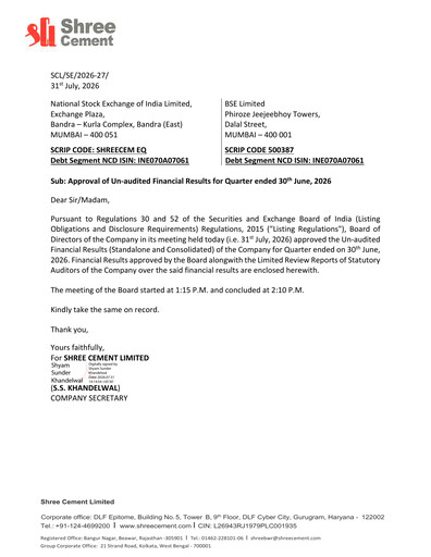 Thumbnail Shree Cement
 Quarterly Report 2026-q1