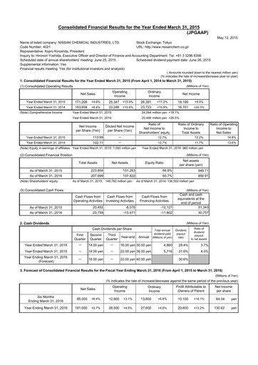 Miniature Nissan Chemical Bilan financier fy2014