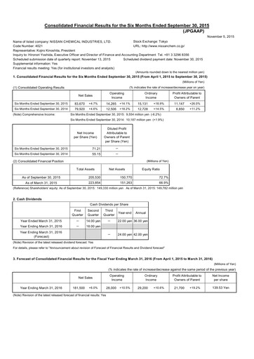 Thumbnail Nissan Chemical Quarterly Report 2015-q2