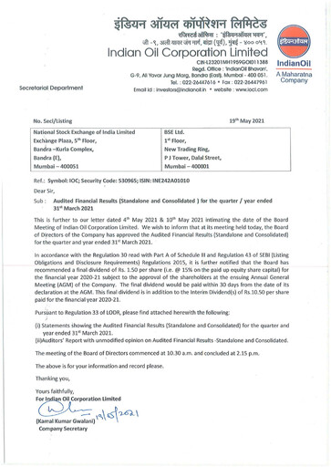Vorschaubild Indian Oil Finanzmitteilung 2020-2021