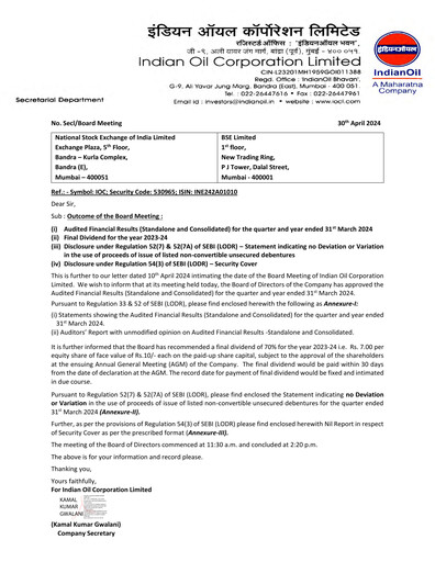 Vorschaubild Indian Oil Finanzmitteilung 2023-2024