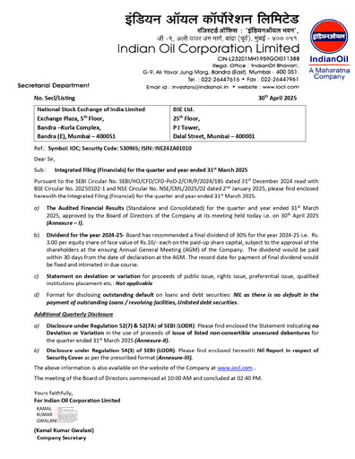 Vorschaubild Indian Oil Finanzmitteilung 2024-2025
