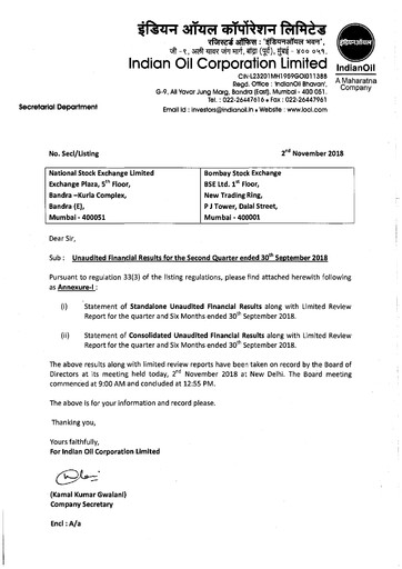 Vorschaubild Indian Oil Quartalsbericht 2018-q2