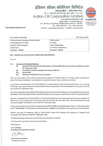 Vorschaubild Indian Oil Quartalsbericht 2021-q2