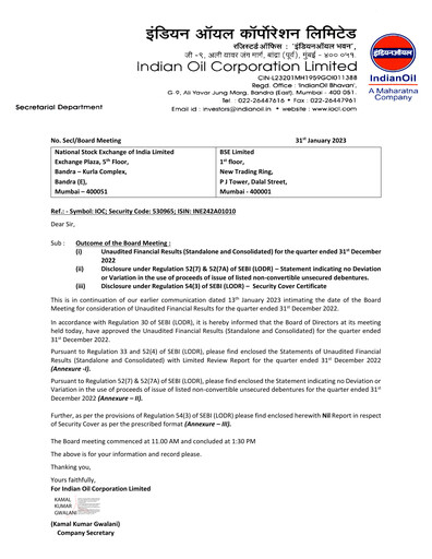 Vorschaubild Indian Oil Quartalsbericht 2022-q3