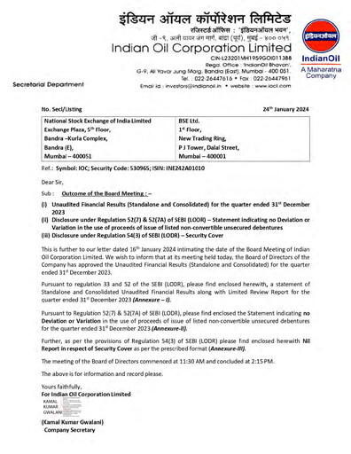 Vorschaubild Indian Oil Quartalsbericht 2023-q3