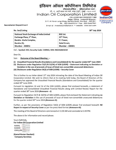Vorschaubild Indian Oil Quartalsbericht 2024-q1