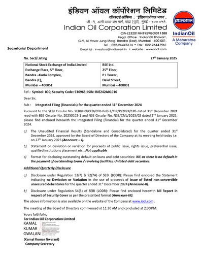 Vorschaubild Indian Oil Quartalsbericht 2024-q3