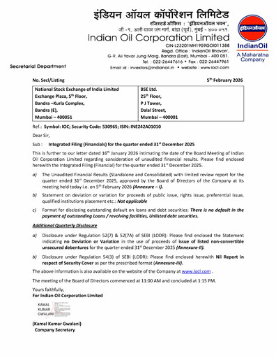 Vorschaubild Indian Oil Quartalsbericht 2025-q3