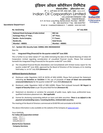 Vorschaubild Indian Oil Quartalsbericht 2026-q1
