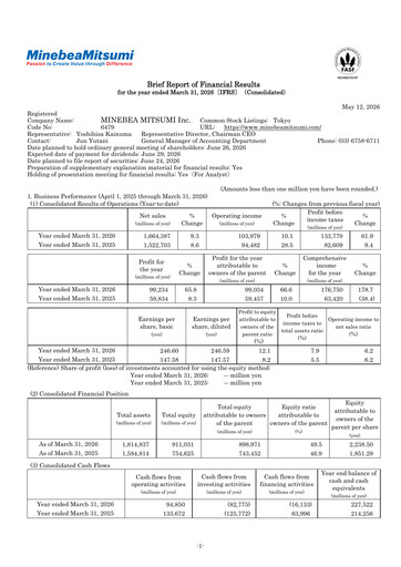 Thumbnail MinebeaMitsumi
 Financial Statement fy2026