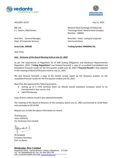 Thumbnail Hindustan Zinc
 Quarterly Report 2022-q1
