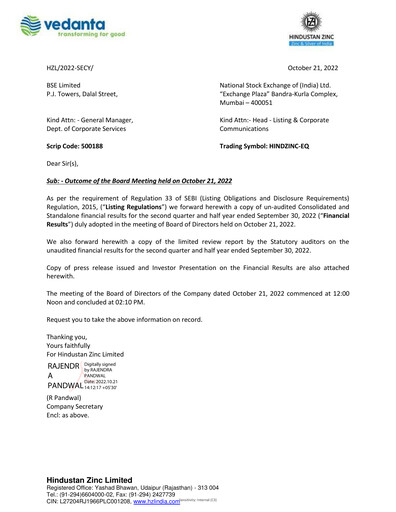 Thumbnail Hindustan Zinc
 Quarterly Report 2022-q2