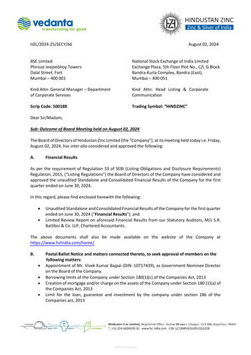 Thumbnail Hindustan Zinc
 Quarterly Report 2024-q1