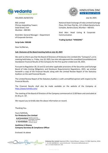 Thumbnail Hindustan Zinc
 Quarterly Report 2025-q1