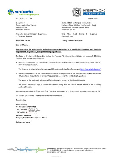 Thumbnail Hindustan Zinc
 Quarterly Report 2026-q1