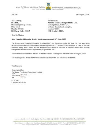 Thumbnail Bharat Petroleum
 Quarterly Report 2025-q2