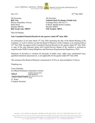 Thumbnail Bharat Petroleum
 Quarterly Report 2026-q1