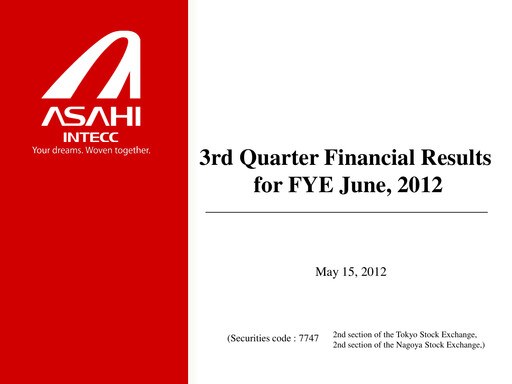 Thumbnail Asahi Intecc Quarterly Report 2012-q3