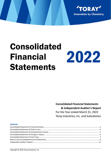 Thumbnail Toray Industries
 Financial Statement fy2022