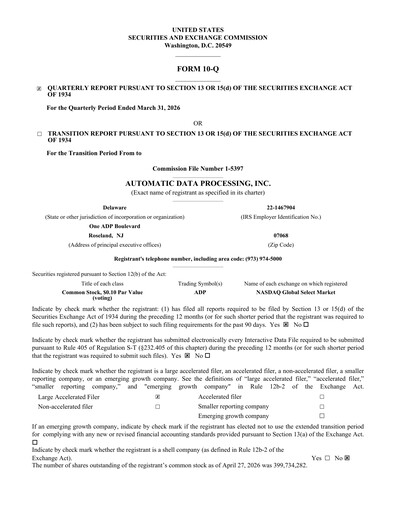 Thumbnail Automatic Data Processing Quarterly Report 2026-q3