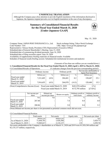 Thumbnail Japan Post Insurance
 Financial Statement fy2019