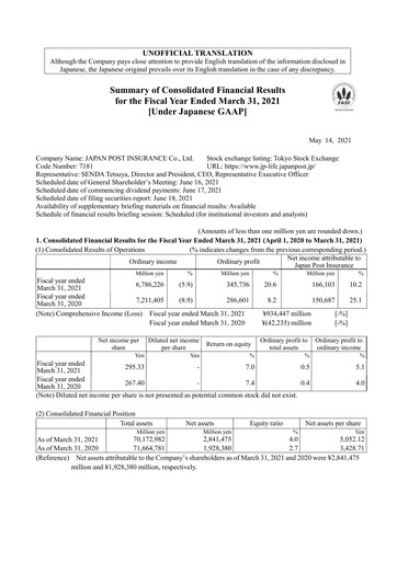Thumbnail Japan Post Insurance
 Financial Statement fy2020