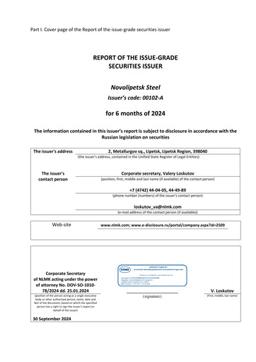 Thumbnail Novolipetsk Steel
 Half-year Report 2024-h1