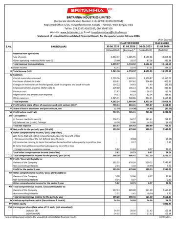 Thumbnail Britannia Industries
 Quarterly Report 2026-q1