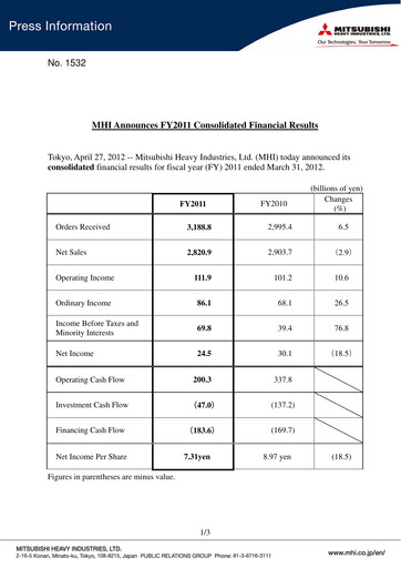 Vorschaubild Mitsubishi Heavy Industries Finanzbericht 2011