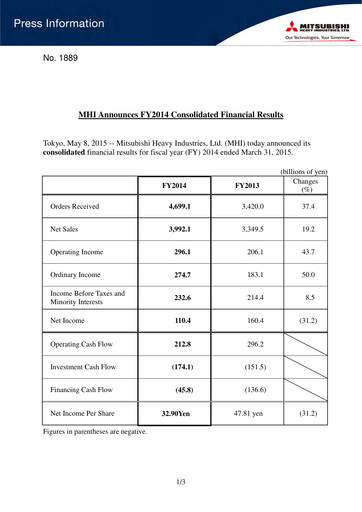 Vorschaubild Mitsubishi Heavy Industries Finanzbericht 2014