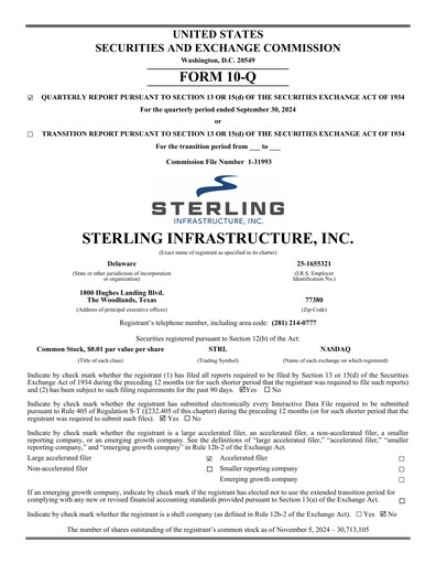 Thumbnail Sterling Infrastructure Quarterly Report 2024-q3