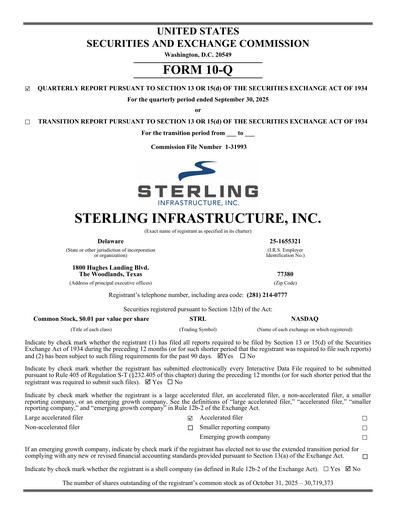 Thumbnail Sterling Infrastructure Quarterly Report 2025-q3