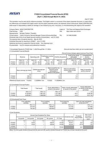 Thumbnail Aisin Seiki
 Financial Report fy2023