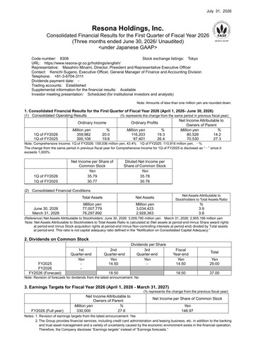 Thumbnail Resona Holdings
 Quarterly Report 2026-q1