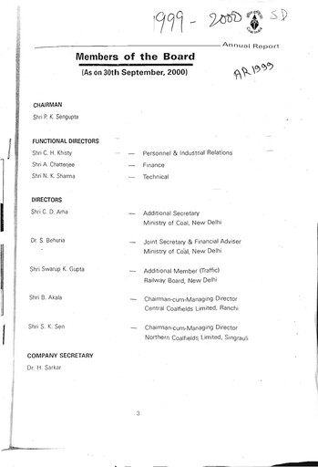 Thumbnail Coal India Annual Report 1999-2000