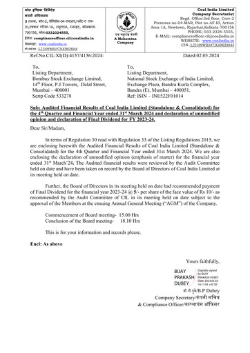 Thumbnail Coal India Financial Report 2023-2024