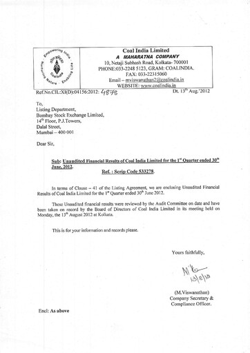 Thumbnail Coal India Quarterly Report 2012-q1