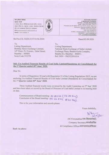 Thumbnail Coal India Quarterly Report 2020-q1