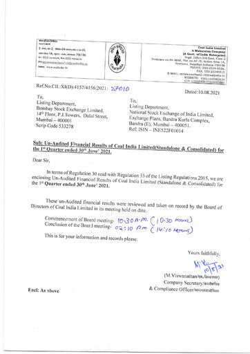 Thumbnail Coal India Quarterly Report 2021-q1