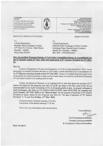 Thumbnail Coal India Quarterly Report 2021-q3