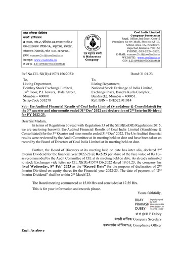 Thumbnail Coal India Quarterly Report 2022-q3