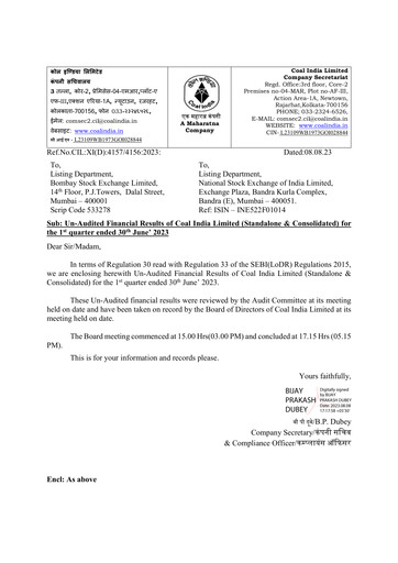 Thumbnail Coal India Quarterly Report 2023-q1